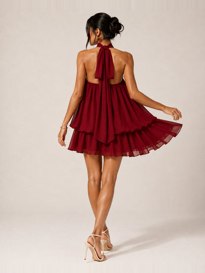 The Delphine | Halter Babydoll Mini Dress