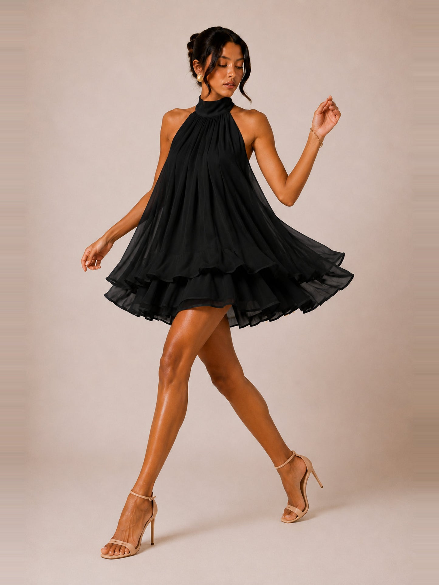 The Delphine | Halter Babydoll Mini Dress